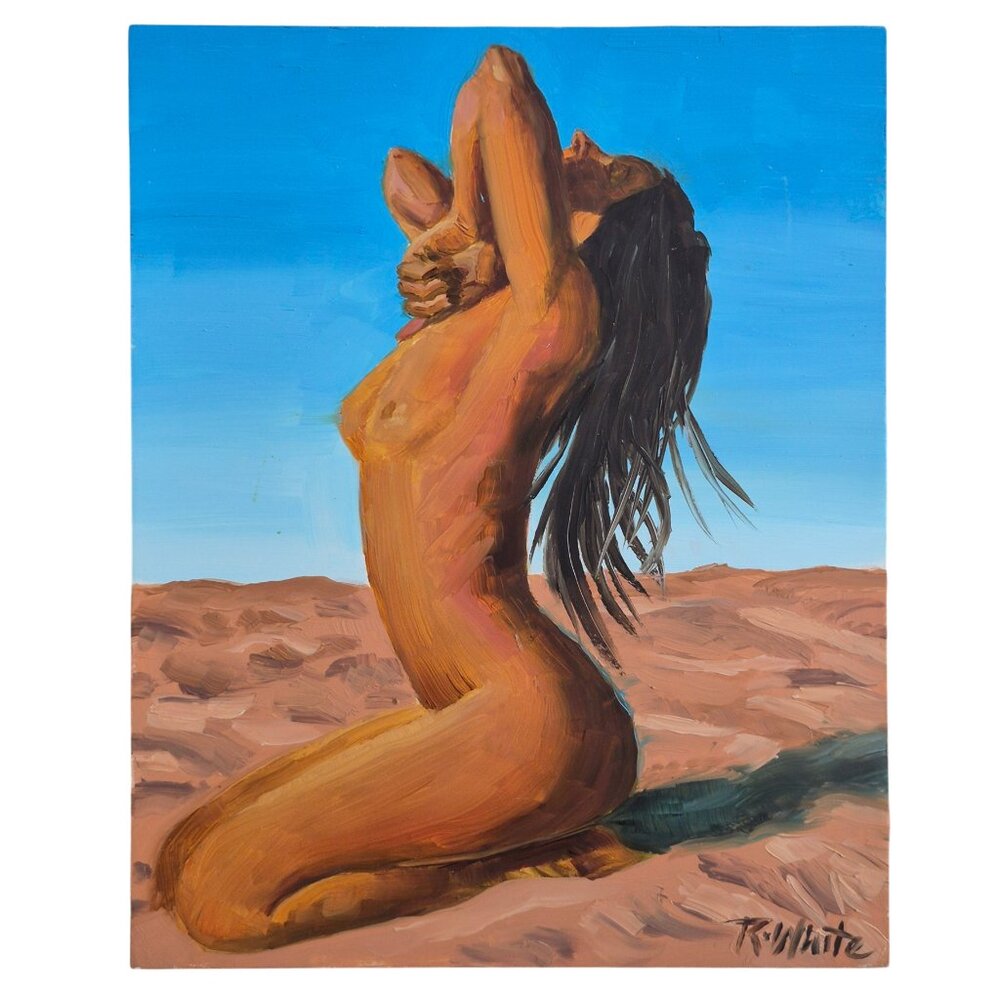 “Nude in the Desert” Original Oil on Cradled Wood Painting by Robin White 8x10x2